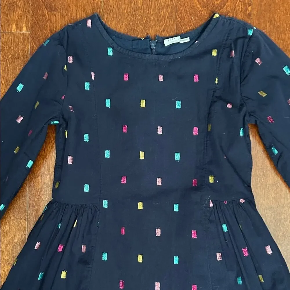 GAP Kid’s Navy Long Sleeve Dress with Colorful Metallic Accents, Size Medium